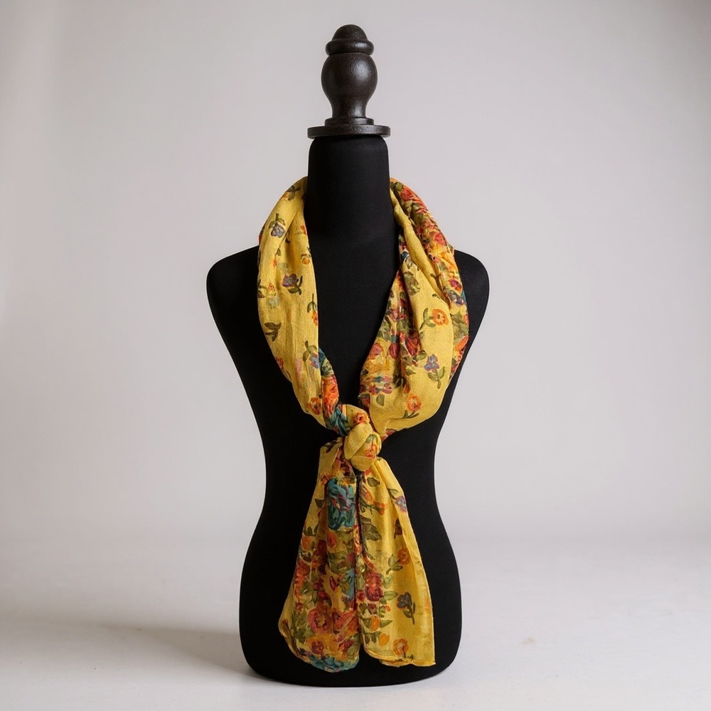 Elegant Floral Yellow Scarf